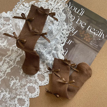 ベビー用靴下・タイツ Maroon / free 1-13year キッズソックス リボンハイソックス【mh0007562】