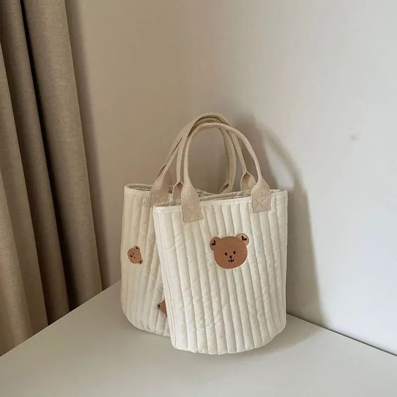 マザーズバッグ キルティングバック 刺繍 バケツバック トートバッグ ママバッグ くま オリーブ チューリップ 鞄【mh0000164】