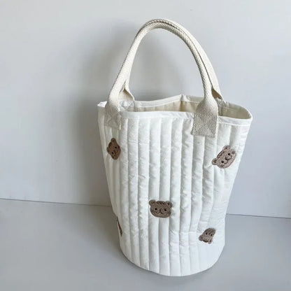 マザーズバッグ キルティングバック 刺繍 バケツバック トートバッグ ママバッグ くま オリーブ チューリップ 鞄【mh0000164】