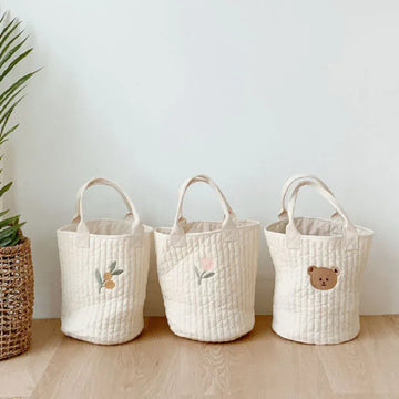 マザーズバッグ キルティングバック 刺繍 バケツバック トートバッグ ママバッグ くま オリーブ チューリップ 鞄【mh0000164】