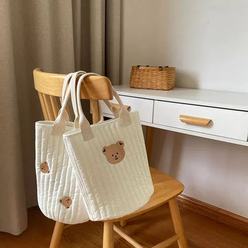 マザーズバッグ キルティングバック 刺繍 バケツバック トートバッグ ママバッグ くま オリーブ チューリップ 鞄【mh0000164】