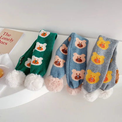 ネックウォーマー キッズ くま ぽんぽん付き マフラー【mh0000371】