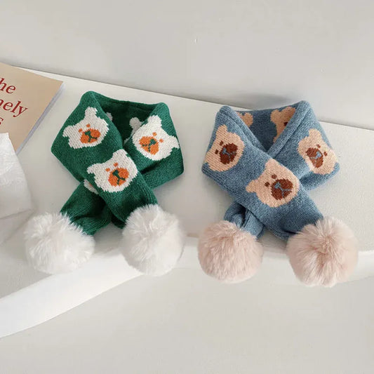 ネックウォーマー キッズ くま ぽんぽん付き マフラー【mh0000371】