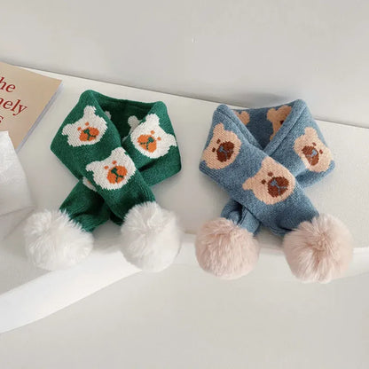 ネックウォーマー キッズ くま ぽんぽん付き マフラー【mh0000371】