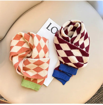 ネックウォーマー キッズ ダイヤチェック ニット マフラー スカーフ【mh0003015】