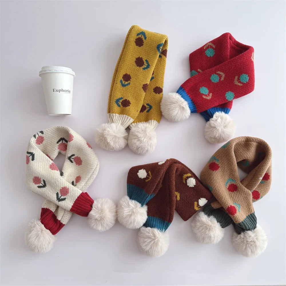 ネックウォーマー キッズマフラー ぽんぽん付きネックウォーマー フラワー花柄 ガールズ 女の子 子供服【mh0003327】