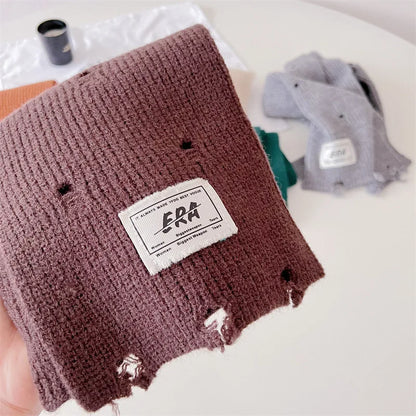 ネックウォーマー キッズマフラー ネックウォーマー ニットスカーフ 無地 ダメージ加工【mh0004136】