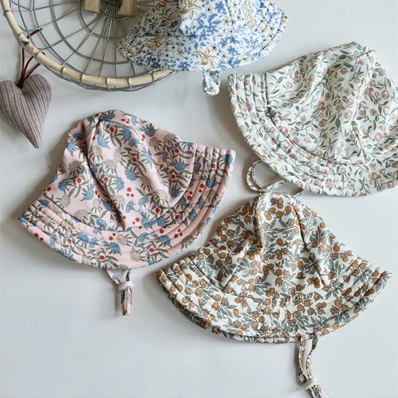 ベビー用帽子 キッズ帽子 サマーハット 日除け スイミングキャップ プール帽 フラワープリント柄【mh0004661】