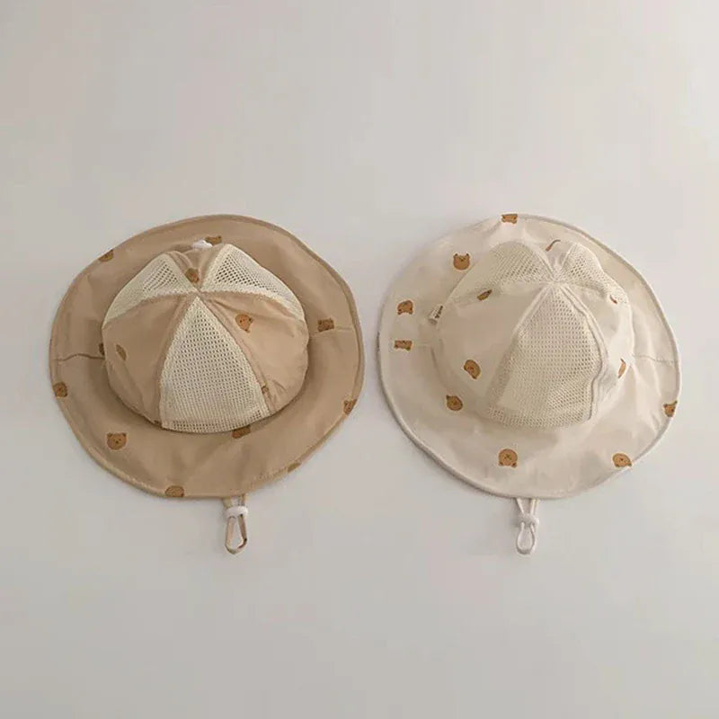 ベビー用帽子 ベビー帽子 メッシュ バケットハット 日除け帽子 サマーハット ベアくまプリント【mh0005667】