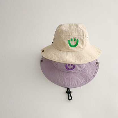 ベビー用帽子 キッズ帽子 サマーハット サファリハット フィッシャーマンハット スマイル刺繍ワンポイント【mh0005872】