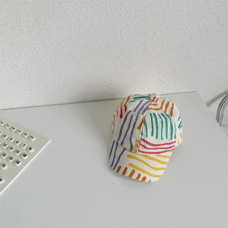 ベビー用帽子 キッズ帽子 キャップ バケットハット 野球帽 コーデュロイ チーズ/カラフルストライプ【mh0006330】