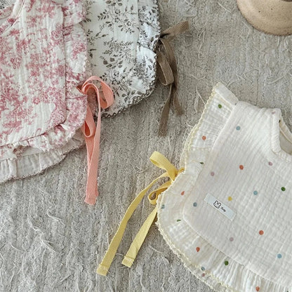 よだれかけ ベビースタイ ビブベスト よだれかけ ショール 前かけ フリル リボン フラワー花柄/水玉【mh0006401】