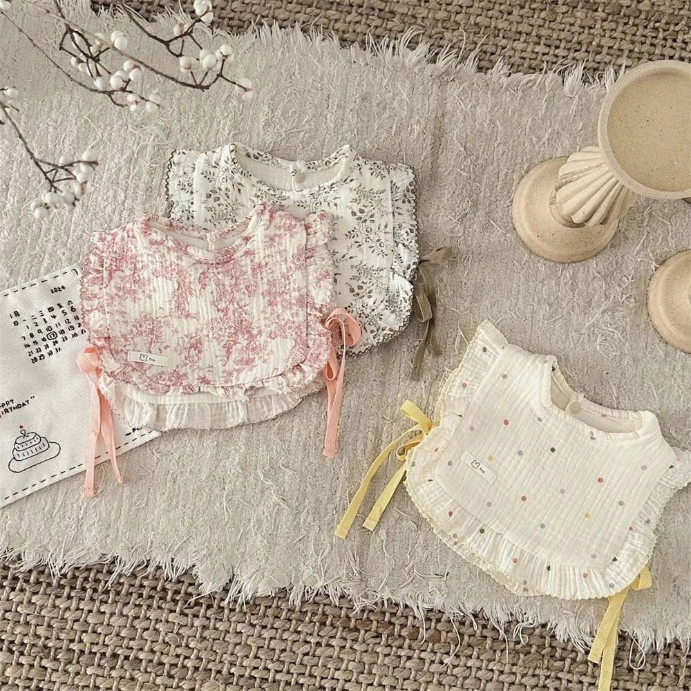 よだれかけ ベビースタイ ビブベスト よだれかけ ショール 前かけ フリル リボン フラワー花柄/水玉【mh0006401】