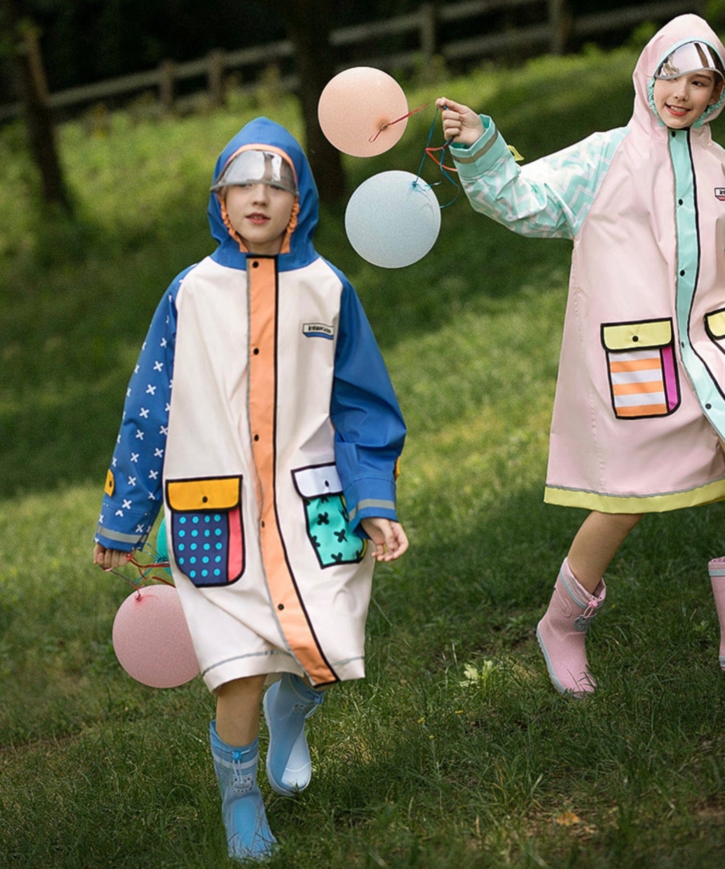 レインコート キッズレインコート 雨具 カラフルデザインフーディレインジャケット 合羽【mh0007074】