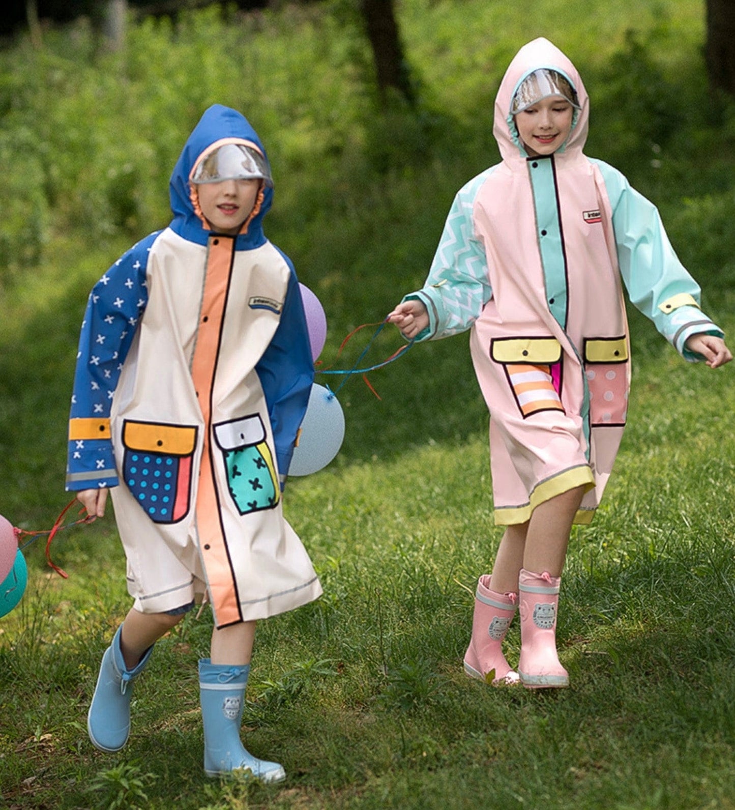 レインコート キッズレインコート 雨具 カラフルデザインフーディレインジャケット 合羽【mh0007074】