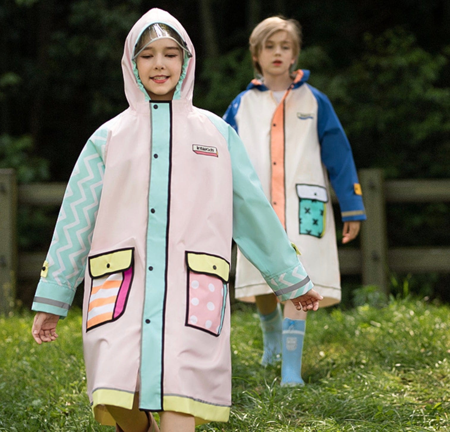 レインコート キッズレインコート 雨具 カラフルデザインフーディレインジャケット 合羽【mh0007074】