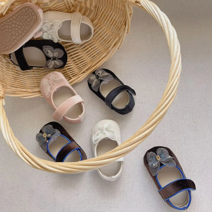 ベビー用靴 ベビーシューズ ストラップバタフライバレエシューズ ファーストシューズ 靴【mh0007193】