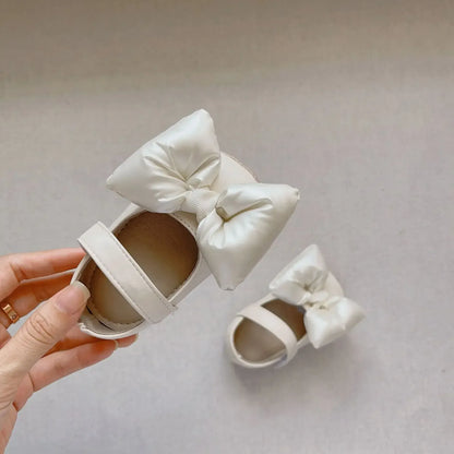 ベビー用靴 ベビーシューズ パフリボンストラップフラットバレエシューズ ファーストシューズ 靴【mh0007195】