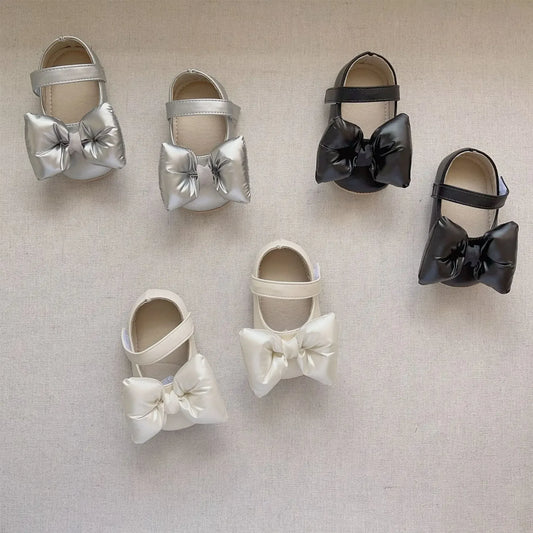 ベビー用靴 ベビーシューズ パフリボンストラップフラットバレエシューズ ファーストシューズ 靴【mh0007195】