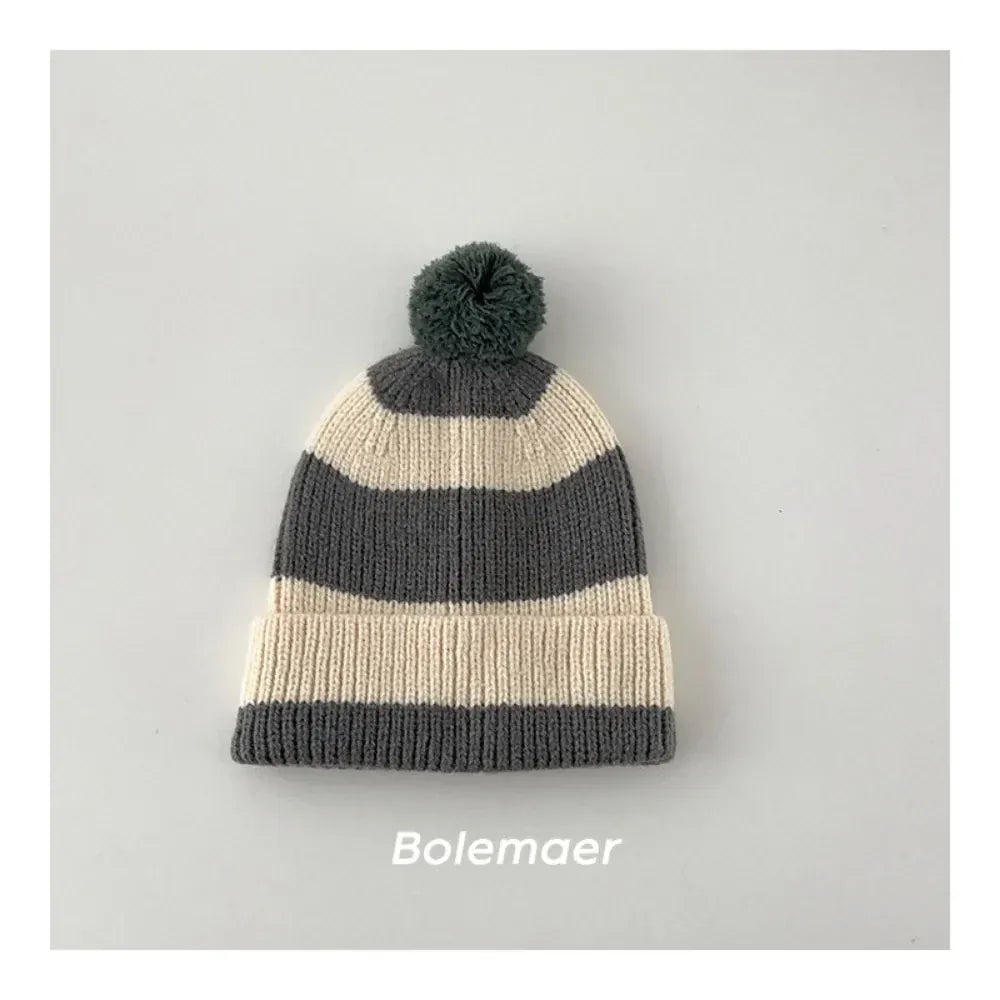 ネックウォーマー キッズマフラー+帽子セット ボーダーニットネックウォーマー+お揃いニット帽ニットキャップ【mh0007581】