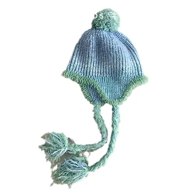 ベビー用帽子 キッズ帽子 ボーダーぽんぽん耳付きニットキャップニット帽【mh0007582】