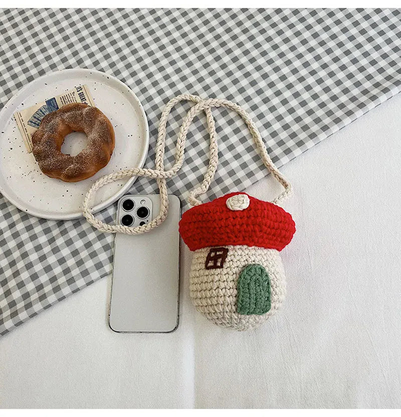 メッセンジャーバッグ キッズバッグ ニットポシェット きのこハウス家デザインメッセンジャーバッグ 鞄【mh0007713】