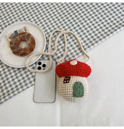 メッセンジャーバッグ キッズバッグ ニットポシェット きのこハウス家デザインメッセンジャーバッグ 鞄【mh0007713】