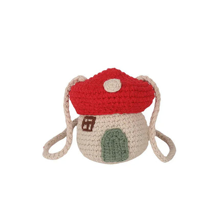 メッセンジャーバッグ キッズバッグ ニットポシェット きのこハウス家デザインメッセンジャーバッグ 鞄【mh0007713】