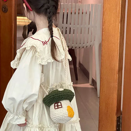 メッセンジャーバッグ キッズバッグ ニットポシェット きのこハウス家デザインメッセンジャーバッグ 鞄【mh0007713】