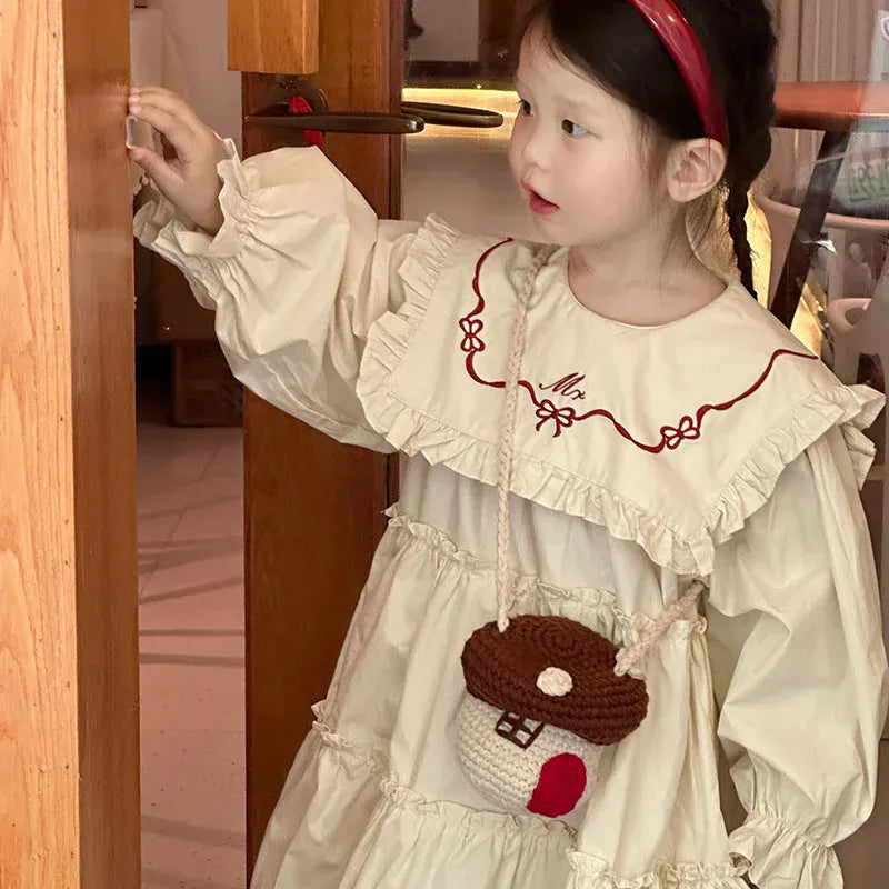 メッセンジャーバッグ キッズバッグ ニットポシェット きのこハウス家デザインメッセンジャーバッグ 鞄【mh0007713】