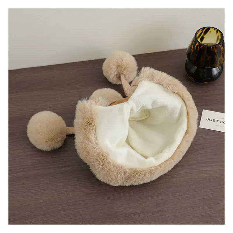 ベビー用帽子 キッズ帽子 フェイクムートンポンポン付きファーフリースキャップ【mh0007908】