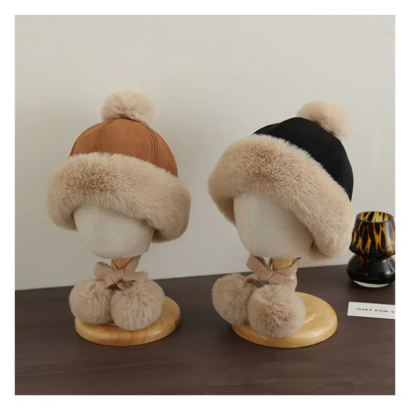 ベビー用帽子 キッズ帽子 フェイクムートンポンポン付きファーフリースキャップ【mh0007908】