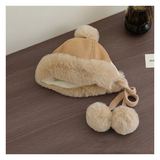 ベビー用帽子 キッズ帽子 フェイクムートンポンポン付きファーフリースキャップ【mh0007908】