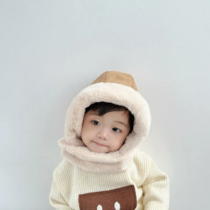 ベビー用帽子 キッズ帽子 フェイクムートンマフラードッキングフードキャップ【mh0007909】