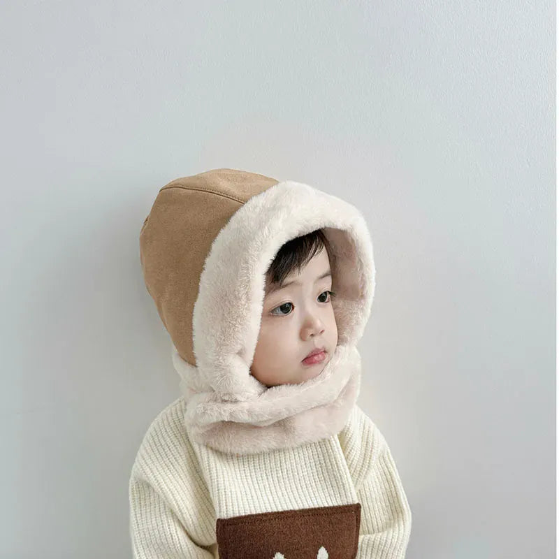 ベビー用帽子 キッズ帽子 フェイクムートンマフラードッキングフードキャップ【mh0007909】