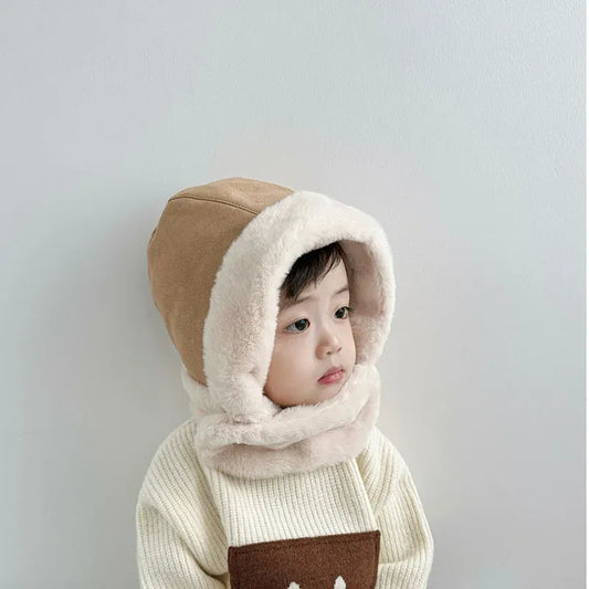 ベビー用帽子 キッズ帽子 フェイクムートンマフラードッキングフードキャップ【mh0007909】