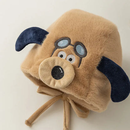 ベビー用帽子 ベビーキッズ帽子 耳付きフライトドッグ犬刺繍イヤーマフキャップ【mh0008098】