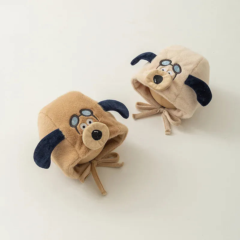 ベビー用帽子 ベビーキッズ帽子 耳付きフライトドッグ犬刺繍イヤーマフキャップ【mh0008098】