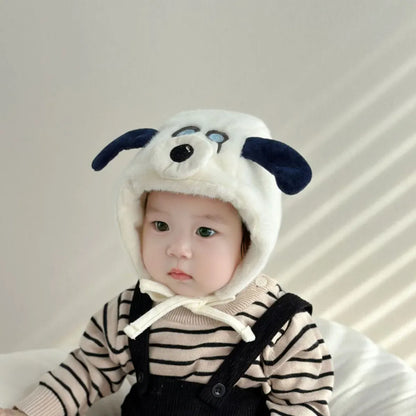 ベビー用帽子 ベビーキッズ帽子 耳付きフライトドッグ犬刺繍イヤーマフキャップ【mh0008098】