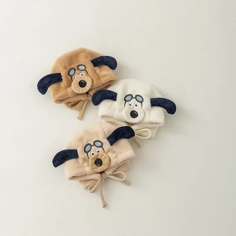 ベビー用帽子 ベビーキッズ帽子 耳付きフライトドッグ犬刺繍イヤーマフキャップ【mh0008098】