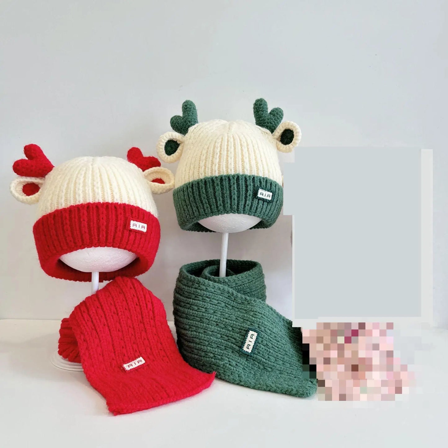 ベビー用帽子 キッズ帽子+マフラー エルク耳付きニットキャップニット帽+お揃いマフラー【mh0008101】