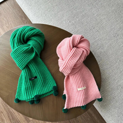 ネックウォーマー キッズマフラー ポンポン付きニットスカーフネックウォーマー【mh0008174】