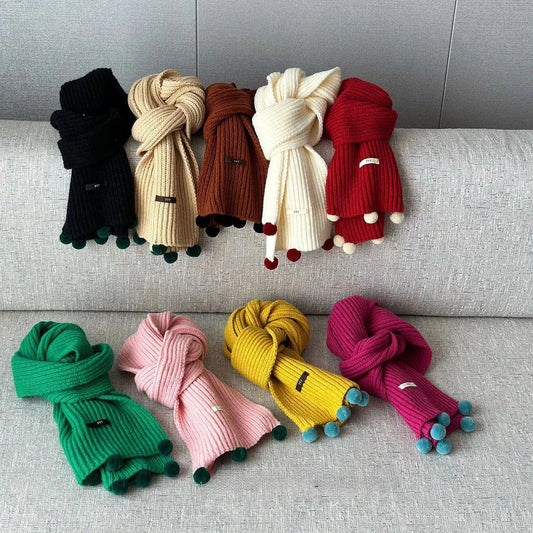 ネックウォーマー キッズマフラー ポンポン付きニットスカーフネックウォーマー【mh0008174】