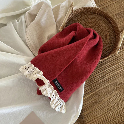 ネックウォーマー キッズマフラー リボンフリルレッドネックウォーマースカーフ【mh0008196】