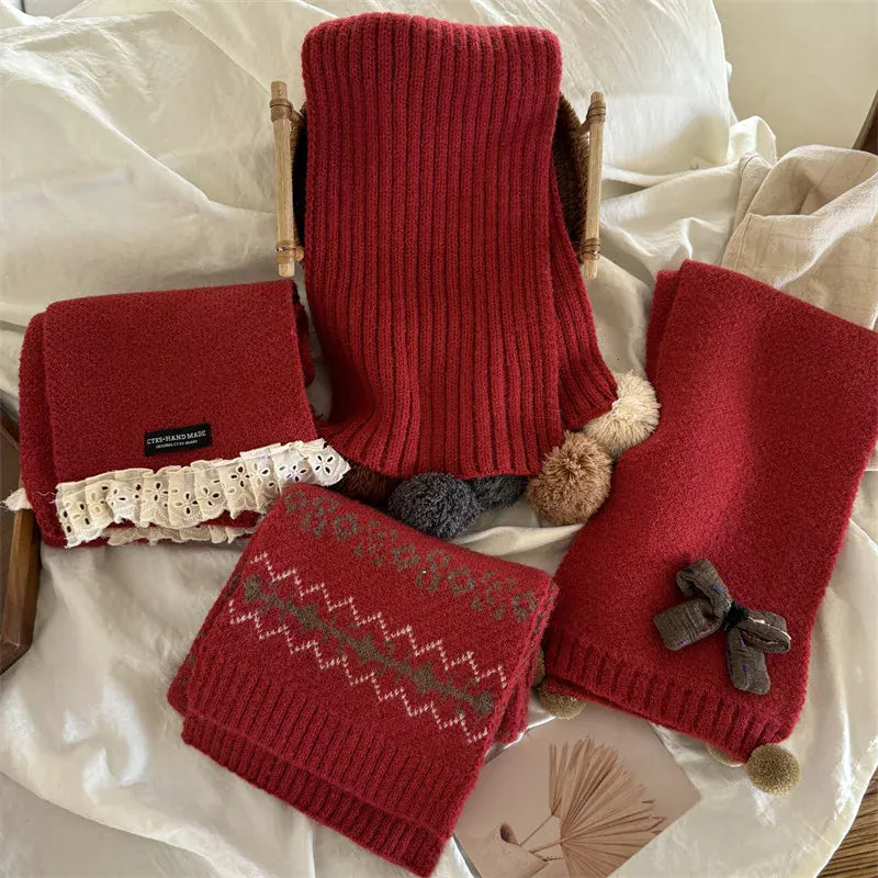 ネックウォーマー キッズマフラー リボンフリルレッドネックウォーマースカーフ【mh0008196】