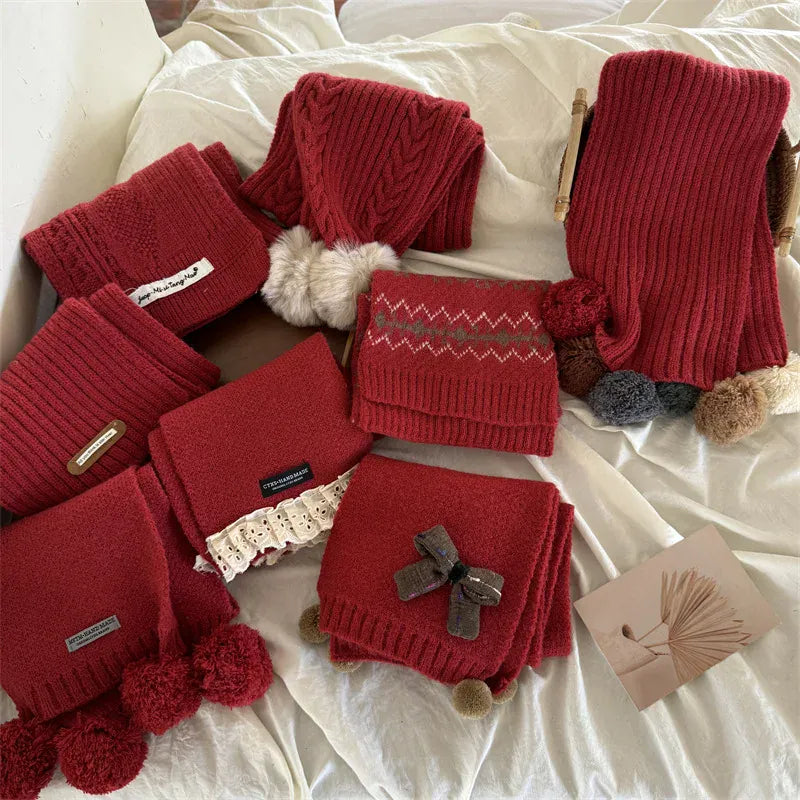 ネックウォーマー キッズマフラー リボンフリルレッドネックウォーマースカーフ【mh0008196】