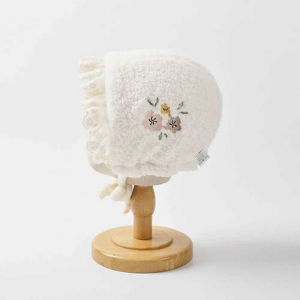 ベビー用帽子 ベビー帽子/マフラー フラワー刺繍ボアフリースボンネット/ネックウォーマーマフラー【mh0008632】