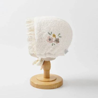 ベビー用帽子 ベビー帽子/マフラー フラワー刺繍ボアフリースボンネット/ネックウォーマーマフラー【mh0008632】