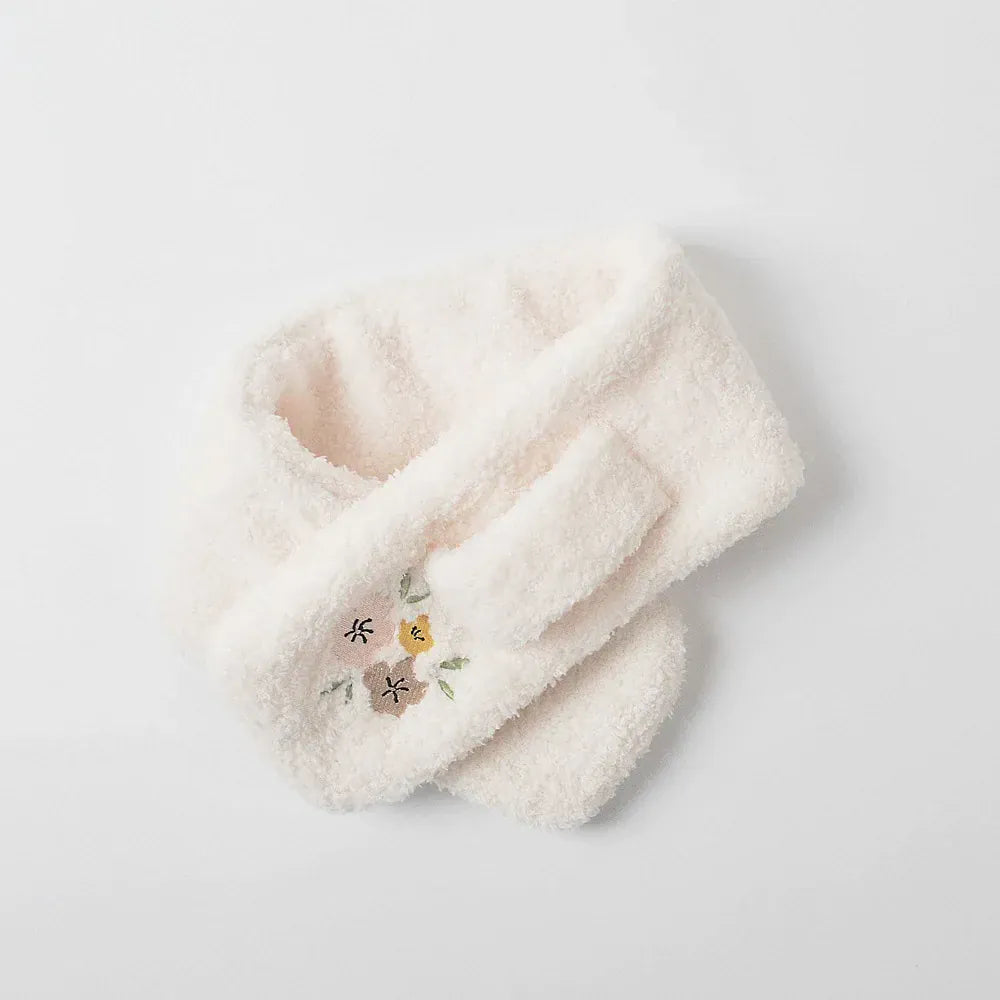 ベビー用帽子 ベビー帽子/マフラー フラワー刺繍ボアフリースボンネット/ネックウォーマーマフラー【mh0008632】