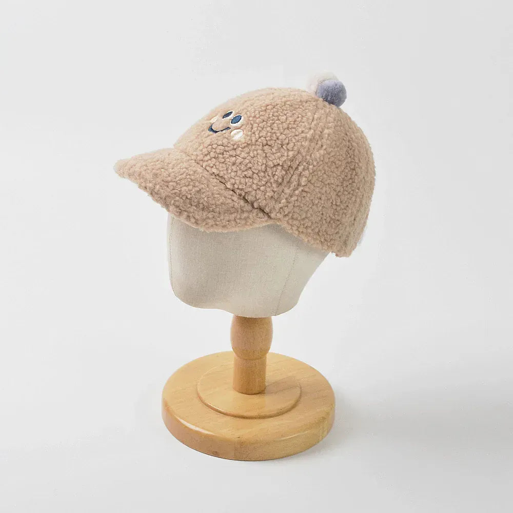 ベビー用帽子 ベビーキッズ帽子 スマイルフェイス刺繍ボアフリース野球帽キャップ【mh0008634】